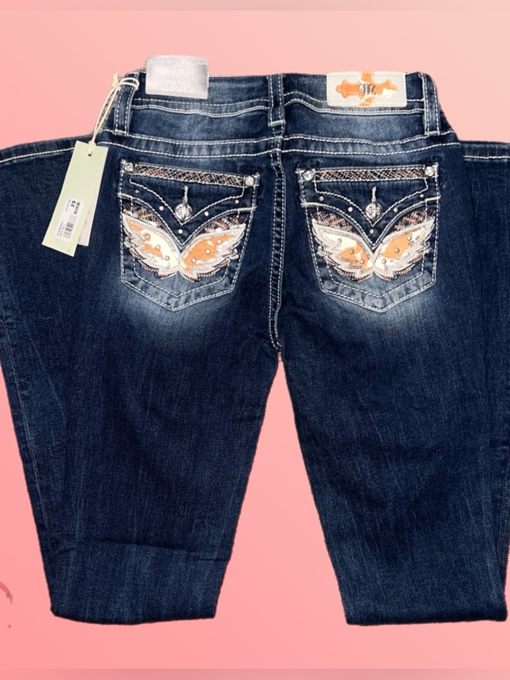 Miss Me Mid-Rise Bootcut Jeans Size 25 NWT Butterfly Embellished Y2K